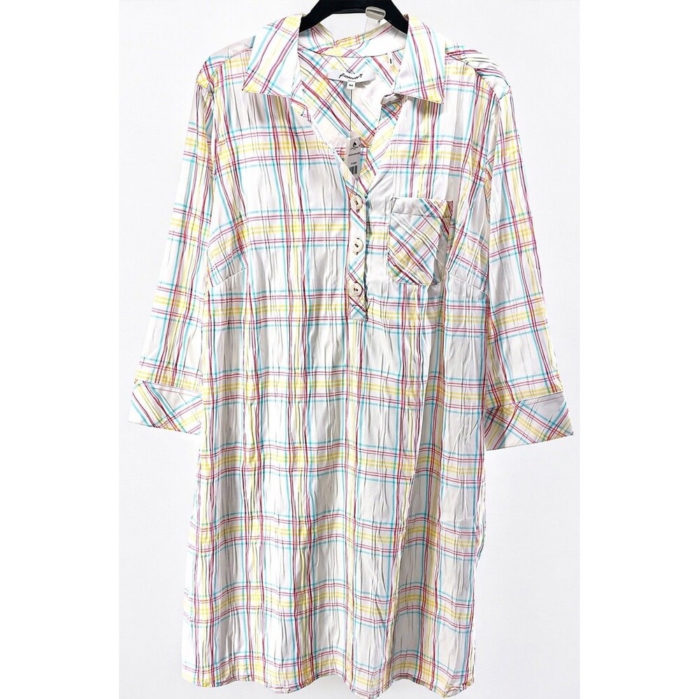 Foxcroft NYC Delaney Crinkle Plaid Dress Plus Size 14W NEW Pastel Spring Pockets